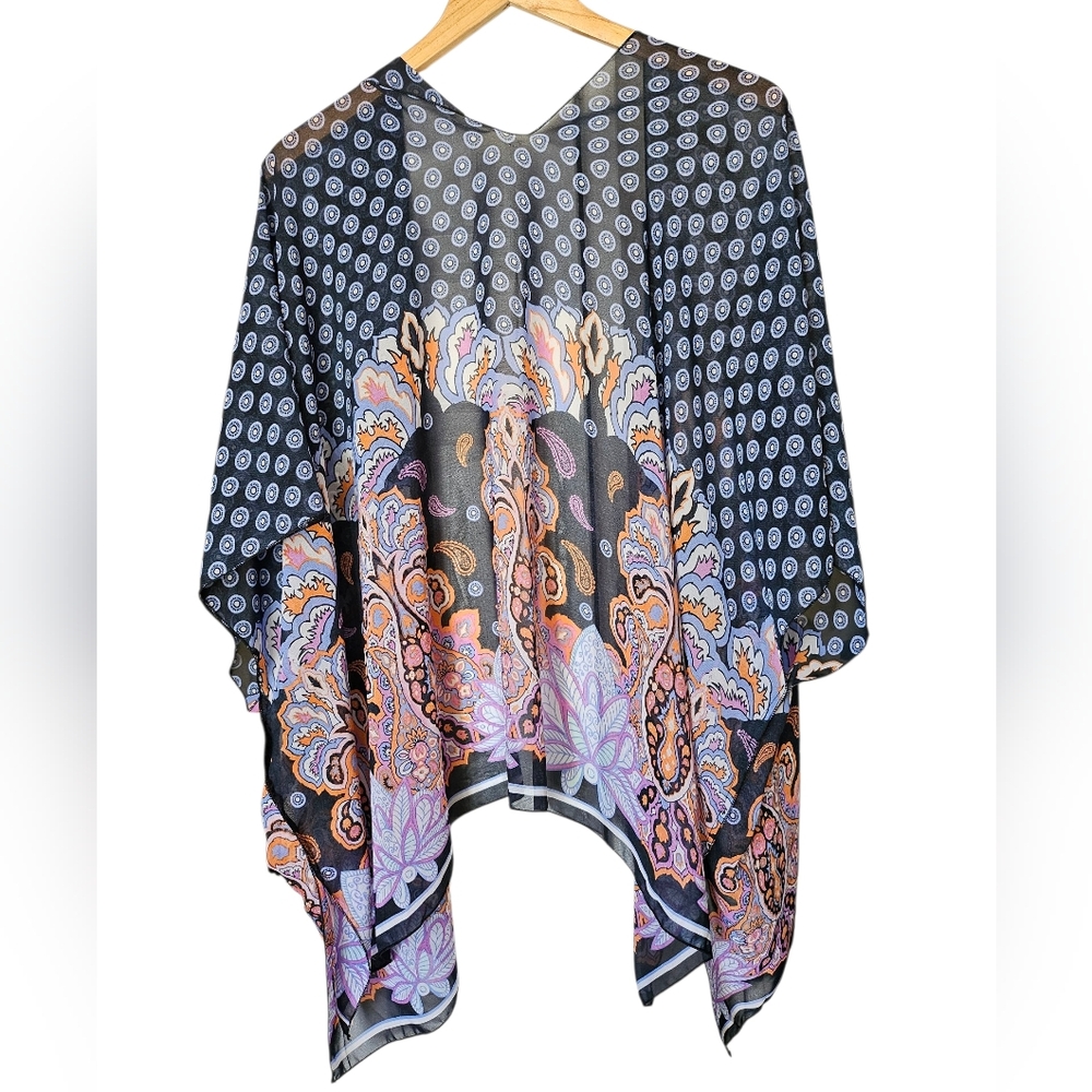 D&Y Brush Stroke V Front Kimono Wrap Boho Beach Cover Up One Size Fits Mo - Picture 2 of 3